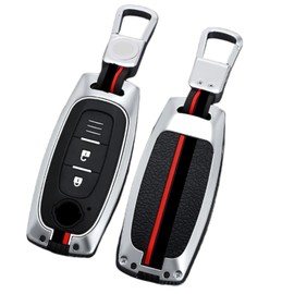 Happyit Zinc Alloy Car Key Covers Fit for Nissan 2023 Juke Teana Hybrid 360° Waterproof with Fluorescence Remote Control Accessories Protect (2 Buttons, Silver)