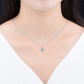 ZhenCai Pendant Necklace for Women S925 Sterling Silver with Cushion Cut 5x5mm Natural Gemstone Rhodium Plated Classic Style Christmas Birthday Gifts for Women's Fine Jewelry (Sky Blue Topaz)