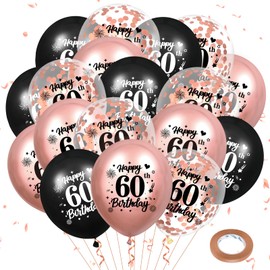 60th Birthday Balloons 18Pcs Rose Gold and Black 60th Balloons 60th Birthday Party Decorations for Women 12 Inch Confetti Latex Vintage Sweet 60th Balloons for 60th Birthday Anniversary Party Supplies