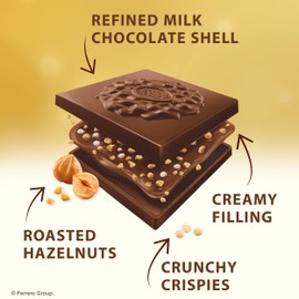 Ferrero Rocher Premium Milk Hazelnut chocolate squares, Individually Wrapped Chocolates, Great for Sharing or Gifting, 3.7 oz