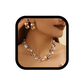 EVILD Pearl Necklaces and Earring Set Multicolor Pearl Sets for Women