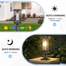 SCNYCUL Solar Lamp Post Lights for Outdoor with Pier Mount Base, Waterproof Pole Lights Head with Dusk to Dawn Sensor, Exterior Solar Powered Pillar Lights Fixture for Yard, Garden, Pathway, Black