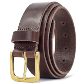 Ashford Ridge Genuine Italian Leather Belt for Men and Women, Full Grain Leather with Brass Colour Buckle, Made in England - Brown Medium (32"- 36")