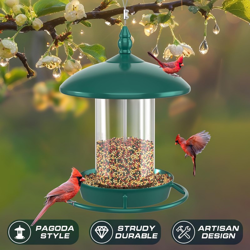 Bird Feeder for Outdoors - 360° Feeding Perch. Green