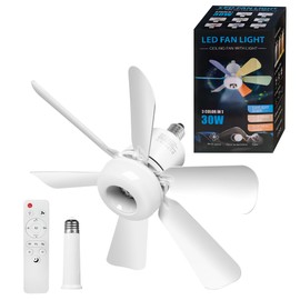 FIBRAVE Ceiling Fan Light, Fan Lights with Remote Control, Stepless Dimmable 30W 1800 Lumens 3000-6500K 3-Color 3-Speed, 16.93'' Small Ceiling Fan with Light for Bedroom, Kitchen, Bathroom(White)