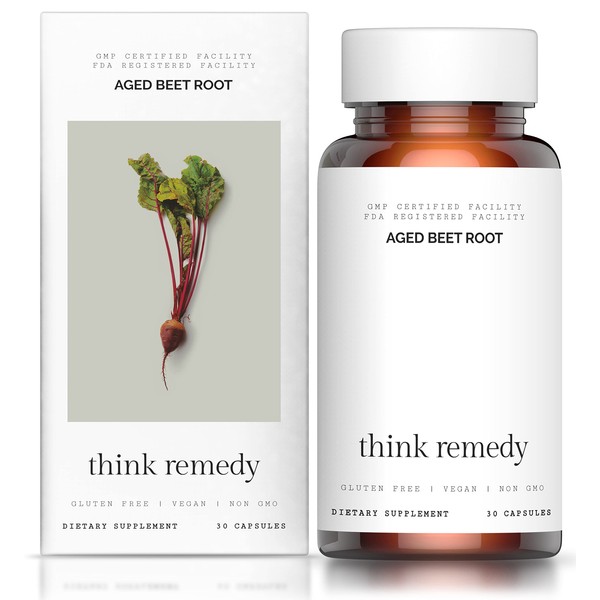 Think Remedy Aged Beet Root Capsules - Beet Pills for Stamina - Organic Beet Root Powder - Nitric Oxide Supplement - Nitrate No Sugar - 30 Capsules - Beet Root Supplement
