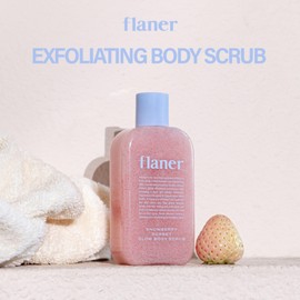 FLANER Snowberry Sorbet Glow Body Scrub – Gentle Exfoliating Scrub, Brightening & Hydrating Formula with 9,800ppm of White Strawberry Water and Niacinamide, Korean Body Wash for Silky Soft Skin