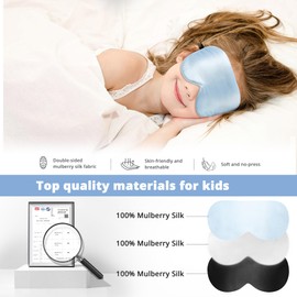 Kids Sleep Mask Eye Cover, 100% Real Natural Pure Silk Eye Mask with Adjustable Strap, Blindfold Kids Eye Mask for Sleeping, Eye Shade for Boys Girls and Adult, Pressure-Free Comfort (Blue)