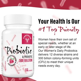 Women's Probiotics 300 Billion CFU | 12 Strains + Prebiotic for Digestive, Vaginal & Urinary Health | Immune Support | 60 Capsules