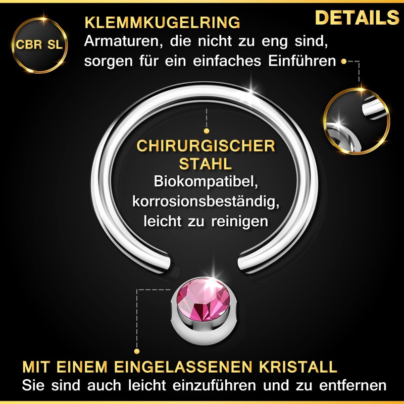 KJM Fashion 2 x Surgical Steel BCR 1.6 mm 14g