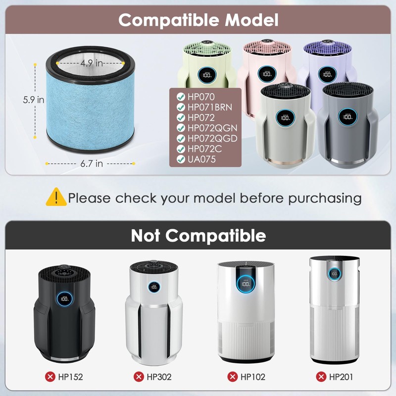 HSIAMEN HP070 Replacement Filter Compatible with Shark HP072 HP071BRN Air