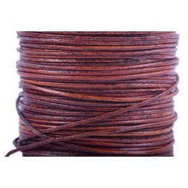 KONMAY 1.0mm Round Real Leather Cord, 25 Yards Distressed Brown Leather String Cord for Jewelry Making, Necklaces, Bracelets and Crafting