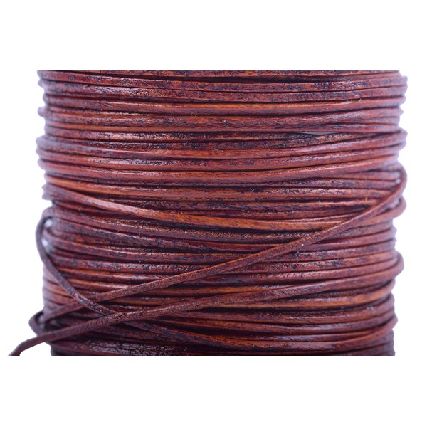 KONMAY 1.0mm Round Real Leather Cord, 25 Yards Distressed Brown