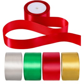 Giegxin 4 Rolls 40 Yard Satin Ribbon Bulk Gift Ribbon Rolls Colorful Solid Color Fabric Ribbon for Gift Wrapping Wedding Bouquet Hair Bow Baby Shower Birthday Party(1.6 Inch,Bright Colors)