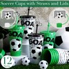 Domensi 12 Pcs Soccer Plastic Tumbler with Lid and Straw