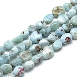 Spritewelry 30-45pcs 8-15mm Natural Oval Larimar Beads Grade A Irregular Gemstone Loose Beads for Jewellery Making Bracelet Necklace DIY Craft Finding Hole: 1mm