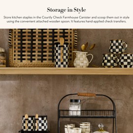 MACKENZIE-CHILDS Set of 2 Farmhouse Canister, Lidded Kitchen Canister with Spoon, Black-and-White Courtly Check