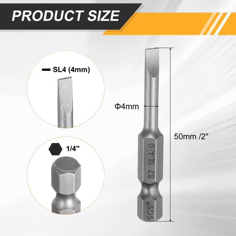 sourcing map 2pcs SL4 Slotted Screwdriver Bits 4mm Slotted Tip
