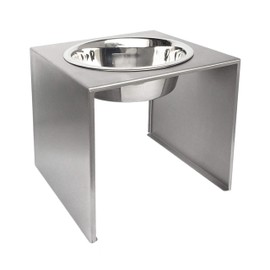 NMN Designs Slate Single Bowl Elevated Diner - 12" Tall - Raised Dog Feeder, Brushed Stainless, Small, Medium Breeds, Pet Feeding Station, Food, Water Bowls, Metal/Steel, Best Pet Bowls