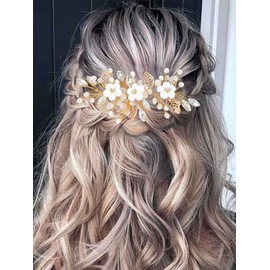 Unicra Tocado De Novia Con Flores Plateadas, Hojas De Enredadera Para El Cabello, Accesorios Para El Cabello Con Diamantes De Imitación, Tocados De Cuentas, Joyería Para Mujeres Y Niñas (Oro)