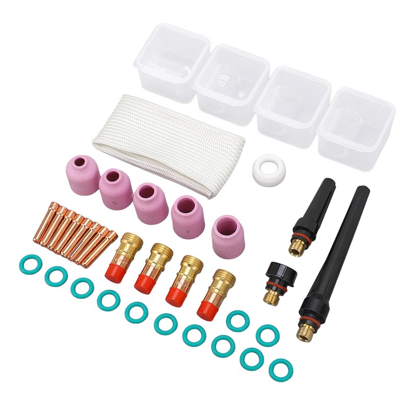 38Pcs TIG Welding Accessory Set Ceramic Nozzle Glass Cup Connector