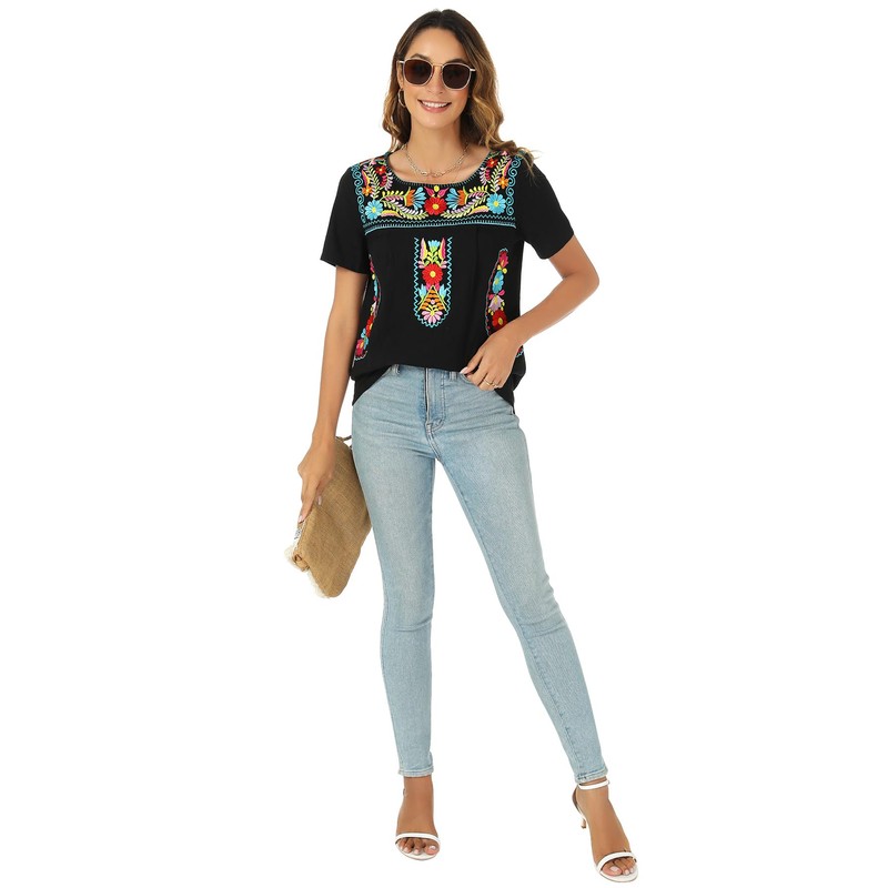 Mexican Shirts for Women Traditional Embroidered Tops Cinco De Mayo