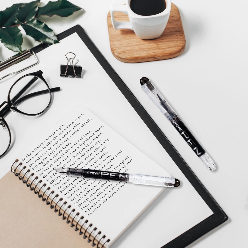 EYEYE Disposable Fountain Pens Fine Point, 8 Pack Black Pens