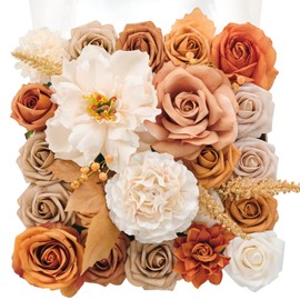 TINGE TIME Artificial Flowers Light Burnt Orange & Champagne Flower Combo for DIY Wedding Bouquets Table Centerpieces Arrangements Party Dinner Party Baby Shower Home Fall Decorations