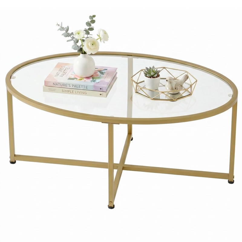 Coffee Table Gold Oval Glass Coffee Tables for Living Room,Modern