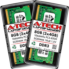 A-Tech 8GB (2 x 4GB) DDR3 1066MHz PC3-8500 Laptop RAM SODIMM Kit | 1Rx8 1.5V Non-ECC Unbuffered 204-Pin Memory Upgrade Modules