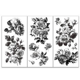 OLYCRAFT Black and White Roses Decals for Rubbing on Furniture and Crafts 15 x 30 cm Large Sketches Roses Decor Transfer Stickers Floral Decals for Rubbing On Pack of 3