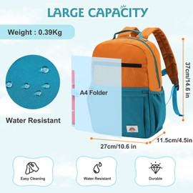 Toddler Backpack,Vaschy Boys Lightweight Plain Color-block Small Kids Backpack Bookbag for Preschool/Kindergarten/Daycare/Travel Orange Green