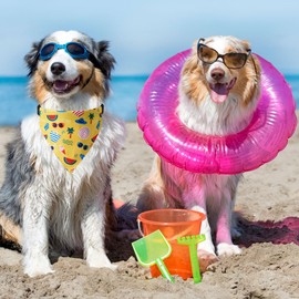 Summer Dog Cooling Bandana Collar - Quick-Drying Scarf with Holiday Hawaii Fruit Pattern for Small to Large Pets (Yellow, Medium)