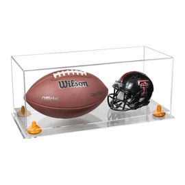 Better Display Cases Acrylic Full Size Football and Mini Helmet Display Case with Clear Case, Orange Risers and Clear Base 19.25" x 8.25" x 8" (B47/A103)