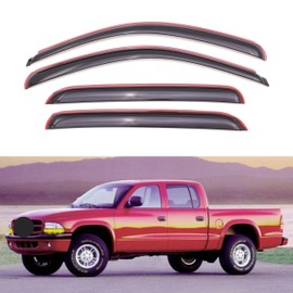 KPY Window Visor Compatible with Dodge Dakota Crew Cab 2000-2004, 4PC Rain Guard Side Window Vent Deflectors in-Channel Style, 2000 2001 2002 2003 2004
