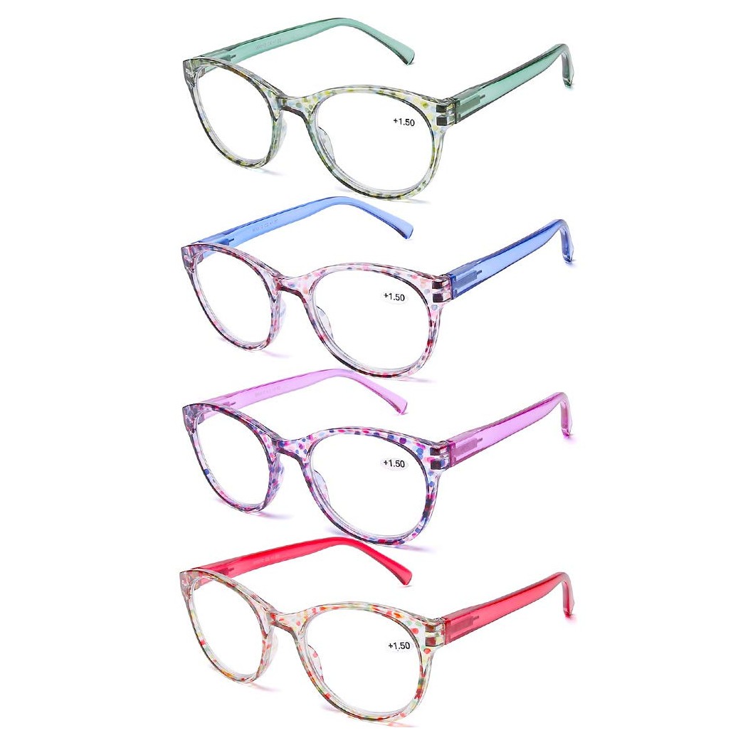 Computer Reading Glasses Blue Light Blocking -4 Pack Round Frames Anti Blue Ray Reduce Eyestrain Readers Women, 2.0