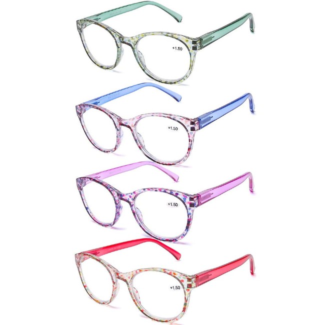 Computer Reading Glasses Blue Light Blocking -4 Pack Round Frames Anti Blue Ray Reduce Eyestrain Readers Women, 2.0