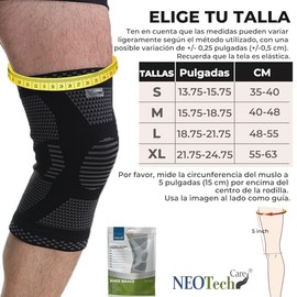 NEOtech Care Rodillera de fibra de bambú, Material ligero, elástico, cómodo y transpirable - Para hombre o mujer - Rodilla derecha o izquierda (Negro,