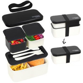 Miawtro Doppellagige Lunchbox, Mikrowellengeeignetes Bento Box, Brotdose Mit Mehreren Fächern, Bentobox Mit Silikonring Und Verschluss Zum Schutz Vor Auslaufen, Geeignet Für Schüler Und Erwachsene