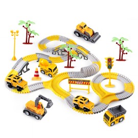 Kids Toys 305 PCS Construction Race Tracks Toy for 3 4 5 6 7 8 Year Old Boys Girls, 5 PCS Construction Truck Car and Flexible Track Play Set Create A Engineering Road Games Toddler Toys Birthday Gifts