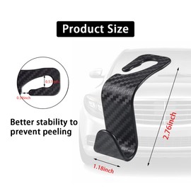 Ziciner Car Seat Headrest Hooks, 4 Pack Auto Durable Backseat Hangers Storage Organizer, Universal Car Interior Accessories for Purse, Grocery Bags, Handbag (Black Carbon Fiber)