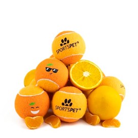 SPORTSPET SQUEAK Tennis Dog Balls Mandarin Christmas Edition, Rubber Dog Balls, Floating Fetch Toy for Dogs, Strong and Durable Chew & Play, Safe Toy Balls for Dogs & Puppies, Pack of 12 (64mm)