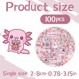 AONAYO 100 pieces cute axolotl sticker set, axolotl toy, axolotl squishy, axolotl plush toy, axolotl, cute stickers for children, axolotl fans for laptop, suitcase, helmet, notebook, car, motorcycles