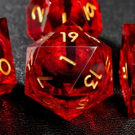 WIPI DND Resin Dice Dragon Eye Dice Liquid Core Dice Set Red Sharp Edged Dice Set with Gift Box, Dungeons and Dragons Polyhedral D&D Dice Role Playing Game D and D Dice Set