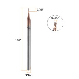 HARFINGTON Ball Nose End Mill 4 Flute 0.022" Diameter 1/8" Shank Tungsten Carbide Uncoated Spiral CNC Router Bits 0.066" Cutting Length Single End Ball for Carving Engraving Grinding