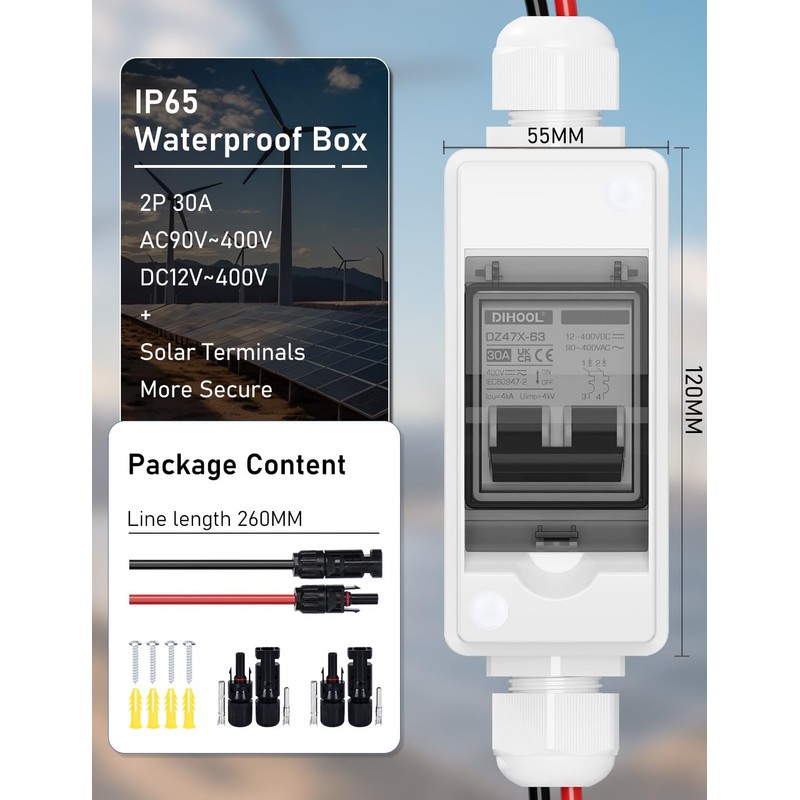 DIHOOL Solar Panel Disconnect Switch, Non Polarized DC Circuit Breaker,