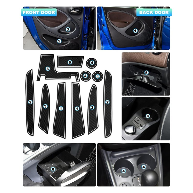 CDEFG Compatible with Smart Forfour 453 2014-2019 Rubber Mats Centre
