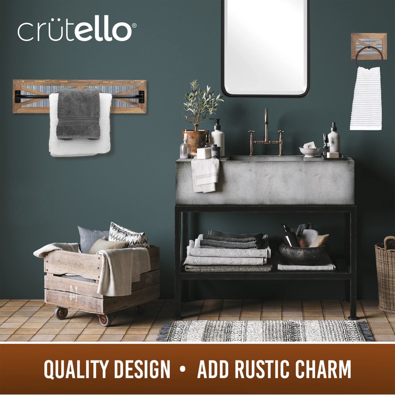 Crutello Rustic Towel Bar Toilet Paper Holder Set with Towel
