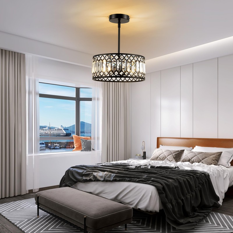 Rpzloila 3-Light Crystal Ceiling Light, Modern Semi Flush Mount Light