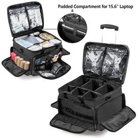 Trunab Rolling Medical Bag with Detachable Trolley, Nurse Rolling Bag with Removable Dividers 15.6" Laptop Sleeve, First Aid Responder Bag Empty for Home Health Nurses, Doctors, EMT, EMS